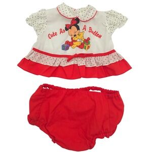 Disney Babies Minnie Mouse Cute As A Button Vintage 1980s Outfit Set 0-6M
